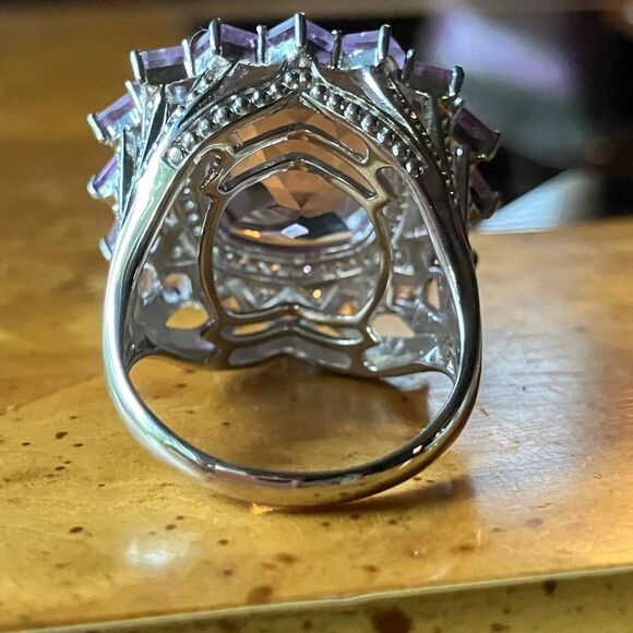 Natural Rose de France Amethyst Sterling Silver Cocktail Ring Size 9 - Picture 5 of 10